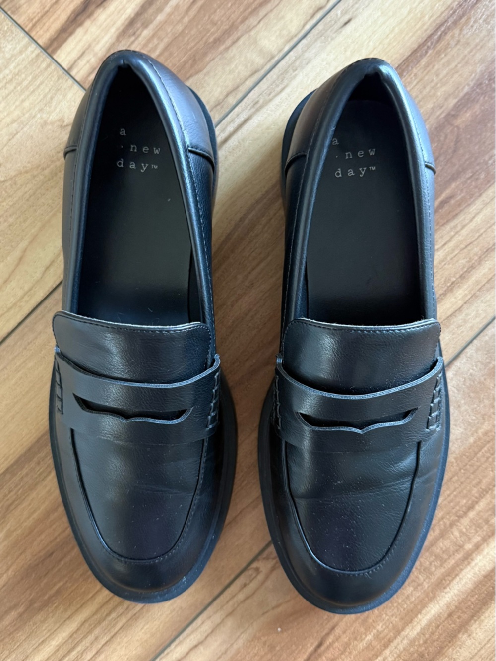 a new day Black Leather Penny Loafers